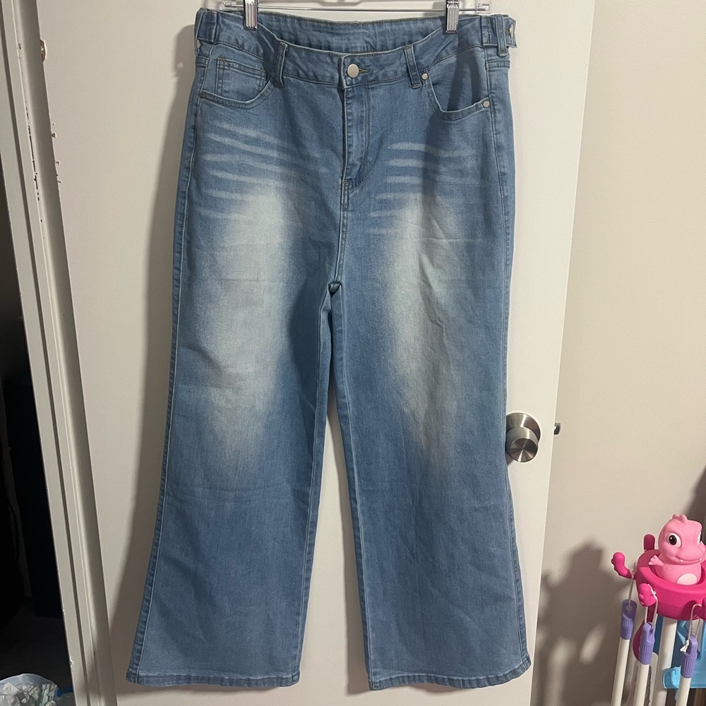 Light Blue Wide Leg Stretch Jeans - Women's Straight & Wide Leg